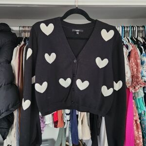 Papaya Black Cardigan with White Heart Pattern  - Valentines Day Sweater